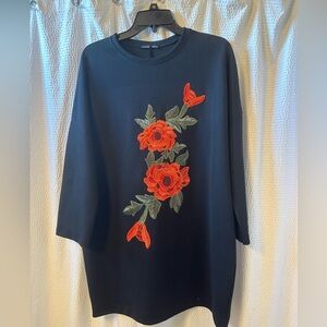 ZARA Rose appliqué sweatshirt dress Size L